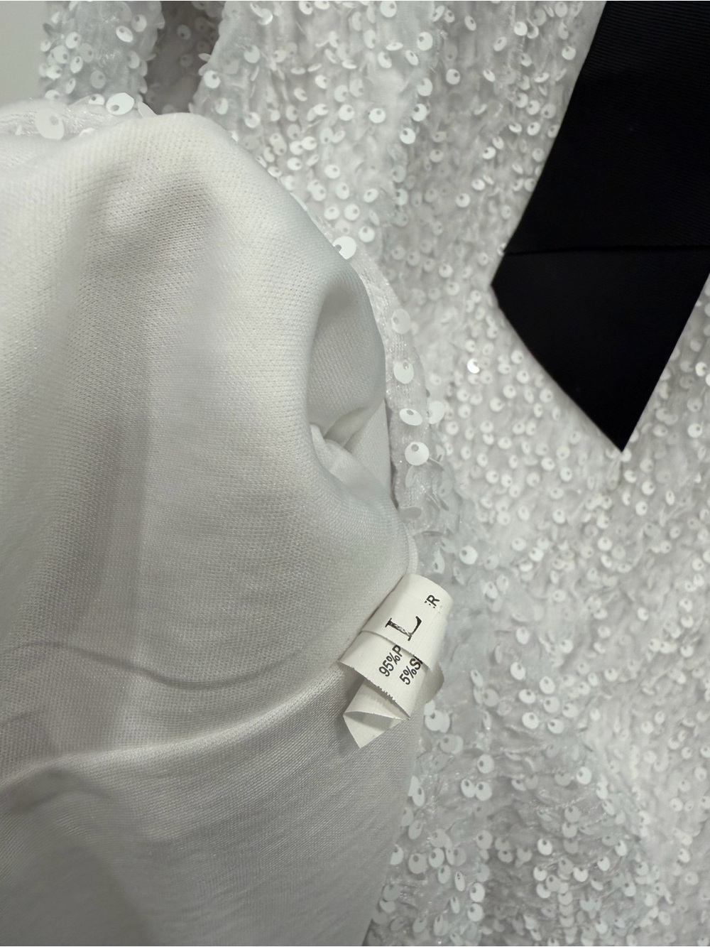 Elegant White Sequins Long-Sleeve Mini Dress Size Large - Picture 6 of 6